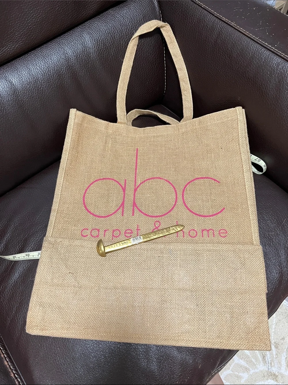 ABC Carpet & Home Natural Jute Tote with Pink Logo